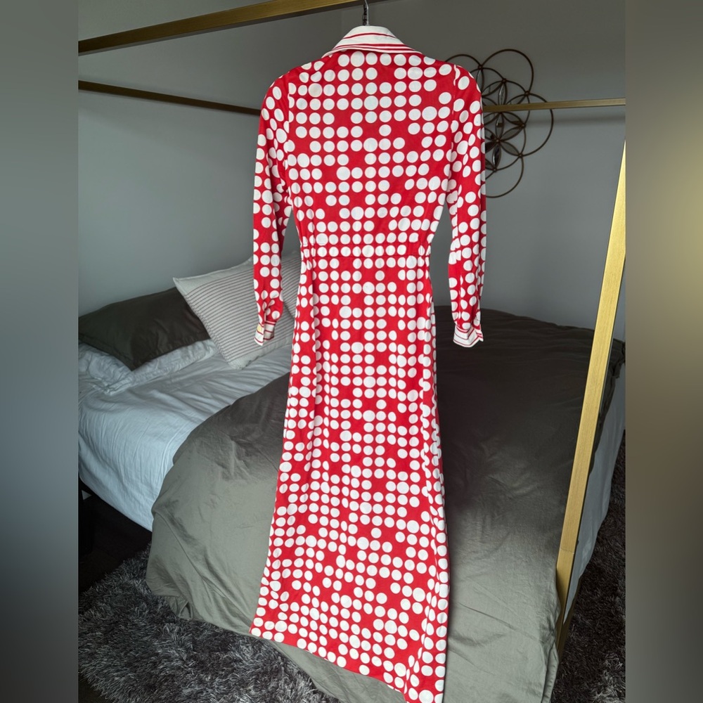 VINTAGE Julie Miller Polka Dot Long Sleeve Dress Sz XS Geometric Pop Art 60s 70s - Picture 3 of 8